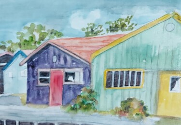 Pintura titulada "Cabanes ostreicoles" por Elisabeth Fabre Derulliere, Obra de arte original, Acuarela Montado en Panel de m…