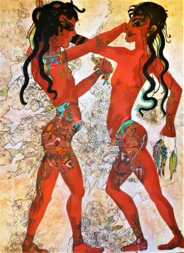Painting titled "Les pêcheurs" by Mariekverbois, Original Artwork, Acrylic