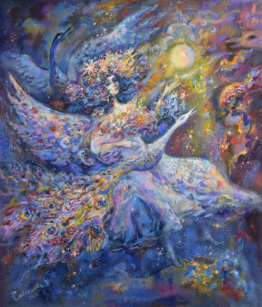 Fantasy Painting Mystical Original Art Girl Birds Flight 绘画 标题为“Fantasy Painting My…” 由Natalya Savenkova, 原创艺术品, 油