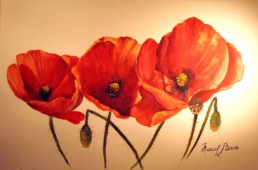 Peinture intitulée "Coquelicot en trio" par Marcel Boos, Œuvre d'art originale