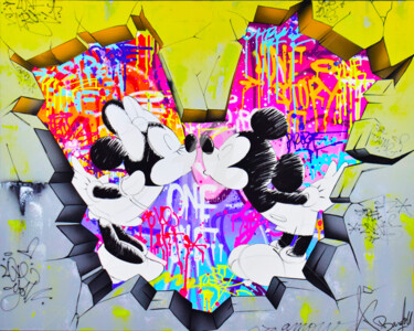 绘画 标题为“MICKEY WALL HEART” 由Vincent Bardou, 原创艺术品, 丙烯 安装在木质担架架上