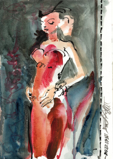 Schilderij getiteld "N°891 Posture" door Alexandre Dumitrescu, Origineel Kunstwerk, Aquarel