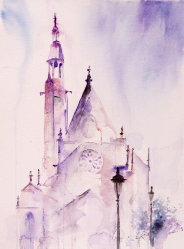 绘画 标题为“***Paris, Cathedral…” 由Yuriy Kraft, 原创艺术品, 水彩