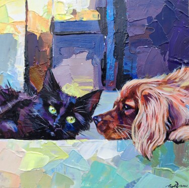 Painting titled ""Friendship"" by Leyla Zhunus, Original Artwork, Acrylic Mounted on Wood Panel