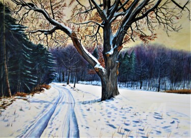 Malerei mit dem Titel "Eiche in Stöfs an d…" von Rüdiger Eggers, Original-Kunstwerk, Aquarell