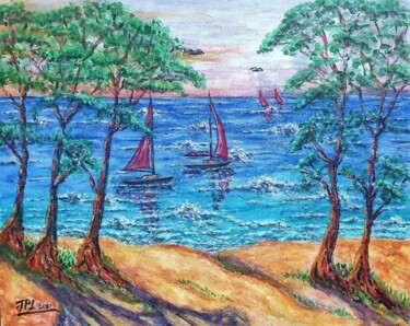 Peinture intitulée "Les voiles rouges" par Jean-Pierre Loubinoux, Œuvre d'art originale, Acrylique Monté sur Châssis en bois
