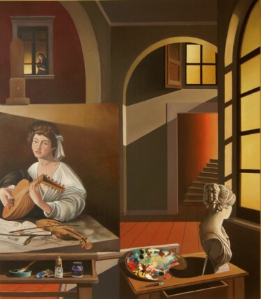 绘画 标题为“Notturno caravagges…” 由Antonio Pirozzi, 原创艺术品, 油 安装在木板上