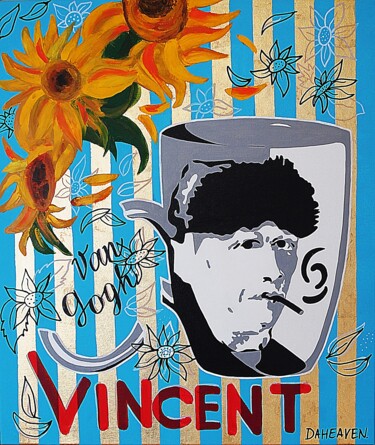 Vincent’s Sunflowers - Pop Art Homage to Van Gogh’s Legacy. 绘画 标题为“Vincent’s Sunflower…” 由Daheaven Art, 原创艺术品, 油 安装在木质担架架上