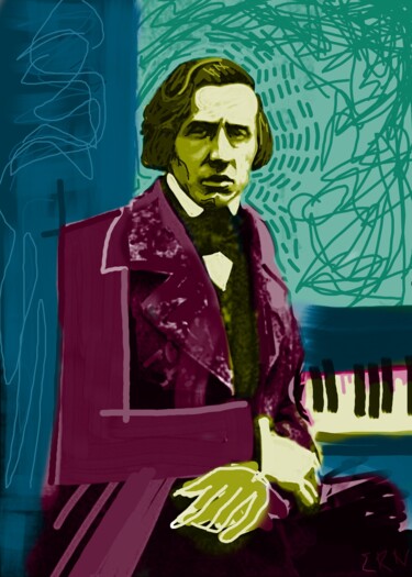 数字艺术 标题为“Portrait of Chopin” 由Ernesto Rivera Novoa, 原创艺术品, 数字油画
