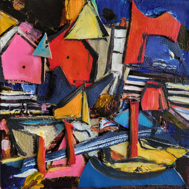 拼贴 标题为“Navigation dynamique” 由Muriel Cayet, 原创艺术品, 丙烯 安装在木质担架架上