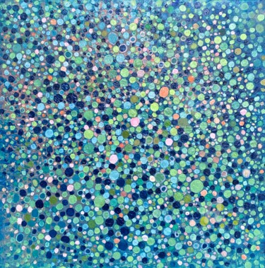 Large square oil green blue abstract pointillism painting 绘画 标题为“Large square oil gr…” 由Julia Brinkfrau, 原创艺术品, 油