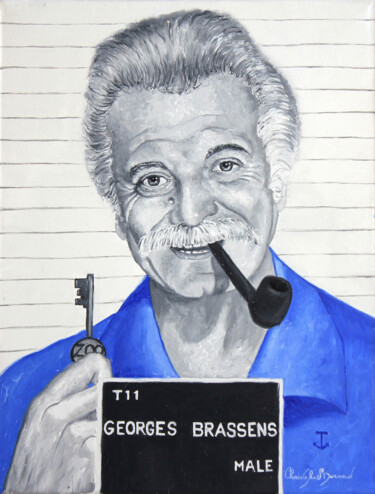 Brassens, arrêté pour avoir ouvert la cage au gorille Peinture intitulée "Brassens, arrêté po…" par Christophe Stephan Durand, Œuvre d'art originale, Huile Monté sur Châssis en b…