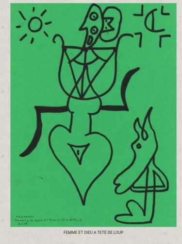 图画 标题为“Femme à la lyre et…” 由Brahim Megherbi, 原创艺术品, 标记