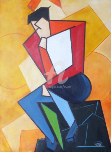 Peinture intitulée "Pause question." par Esdez, Œuvre d'art originale, Huile Monté sur Châssis en bois