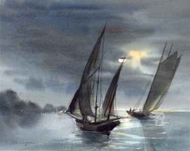 Peinture intitulée "Vieux gréements au…" par Sylvie Vernageau, Œuvre d'art originale, Aquarelle