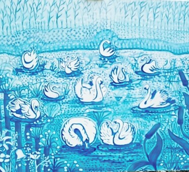 绘画 标题为“LAC DES CYGNES” 由Lucie Goubert (Liu-Gôé), 原创艺术品, 丙烯 安装在木质担架架上