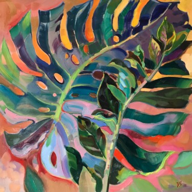 绘画 标题为“Monstera - Zimmerpf…” 由Katharina Valeeva, 原创艺术品, 油 安装在木质担架架上