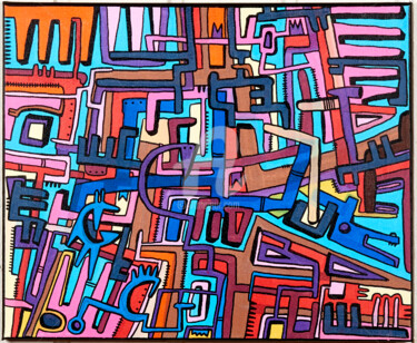 Pittura intitolato "Geometrik #2" da Tarek Ben Yakhlef, Opera d'arte originale, Pennarello Montato su Telaio per barella in…
