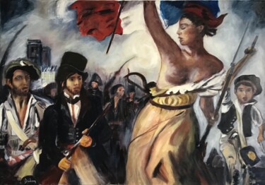 제목이 "Révolution"인 미술작품 Michele Trabalon로, 원작, 기름 나무 들것 프레임에 장착됨