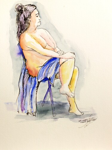 제목이 "Drapée sur la chaise"인 그림 René Blanchet로, 원작, 잉크