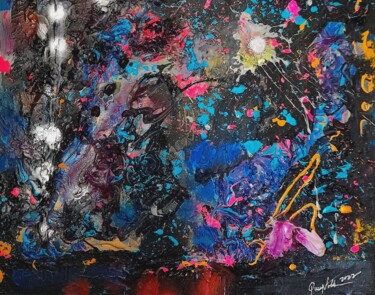 Painting titled "Colorful Embossed A…" by Queennoble, Original Artwork, Encaustic Mounted on Wood Panel