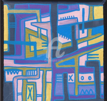 绘画 标题为“Geometrik blue” 由Tarek Ben Yakhlef, 原创艺术品, 标记 安装在木质担架架上