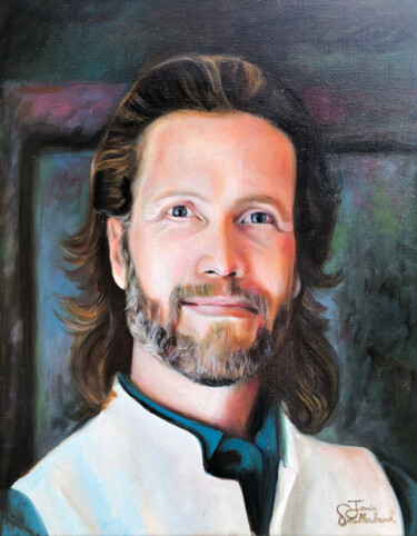 Schilderij getiteld "Dr. Clint G. Rogers" door Jennie Smallenbroek, Origineel Kunstwerk, Olie Gemonteerd op Frame voor houte…