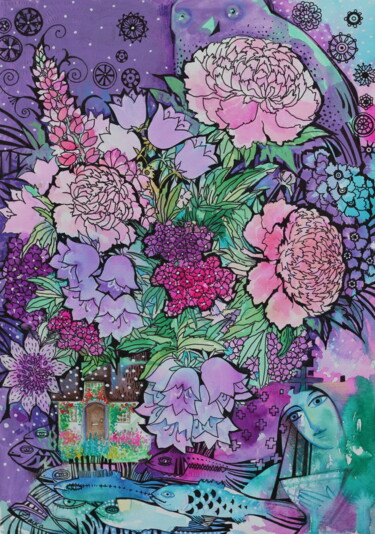 绘画 标题为“Bonheur  violette” 由Oxana Zaika, 原创艺术品, 水彩