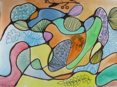 Painting titled "Graphique art 1" by Myriam Courty, Original Artwork, Watercolor