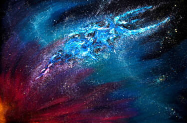 NORTH BREEZE, XL night sky squid kraken stars galaxy space 绘画 标题为“NORTH BREEZE, XL ni…” 由Rimma Savina, 原创艺术品, 丙烯 安装在木质担架架上