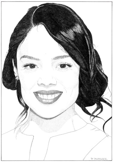 Dessin intitulée "Tessa Thompson" par Pascal Tavarner, Œuvre d'art originale, Encre