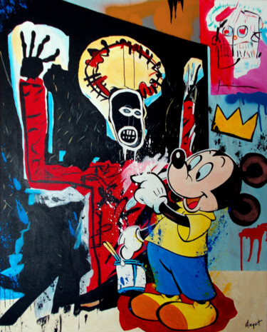 Artist Michey painting a Basquiat Painting titled "Artist Michey paint…" by Thierry Angot, Original Artwork, Acrylic Mounted on Wood Stretcher frame