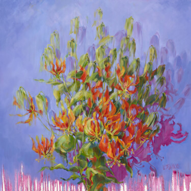Painting titled "Flame Lily" by Vera Saiko, Original Artwork, Oil