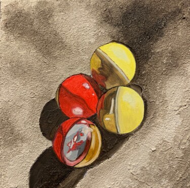 Painting titled "BIGLIE NELLA SABBIA" by Roberto Re, Original Artwork, Oil Mounted on Wood Panel