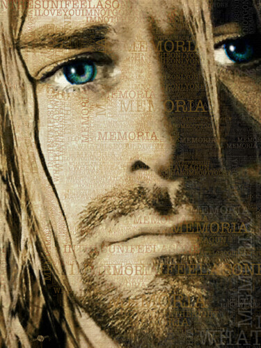 Digital Arts titled "Kurt Cobain Nirvana…" by Tony Rubino, Original Artwork, Digital Painting Mounted on Wood Stretcher frame