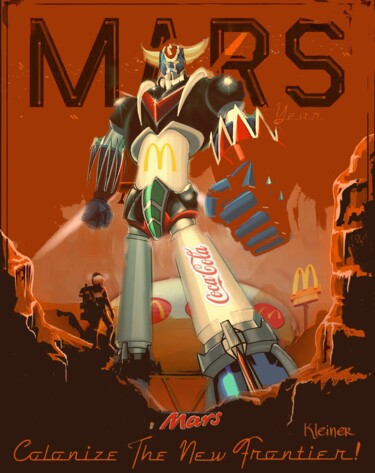 제목이 "Goldorak sur Mars"인 미술작품 Dominique Kleiner로, 원작, 디지털 페인팅