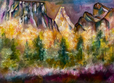 Malerei mit dem Titel "Montagnes imaginair…" von Anne Brigaud, Original-Kunstwerk, Gouache