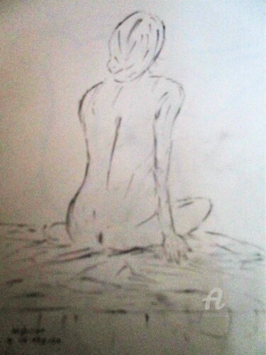 Dessin intitulée "Alexandra en dos nu." par Roberto Urbano, Œuvre d'art originale, Crayon