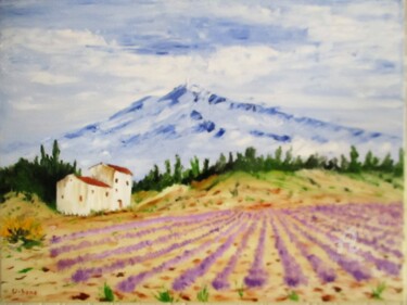 Painting titled "Ventoux au couteau" by Roberto Urbano, Original Artwork, Oil Mounted on Wood Stretcher frame