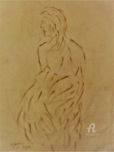 Drawing titled "Nu au drapé." by Roberto Urbano, Original Artwork, Pencil