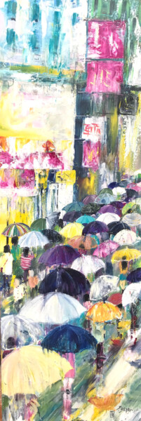 Painting titled "Pluie sur la ville…" by Patricia Blanchet-Olivier, Original Artwork, Oil