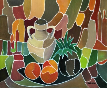 Peinture intitulée "Mosaïque aux fruits…" par Nadine Imbert, Œuvre d'art originale, Acrylique Monté sur Châssis en bois