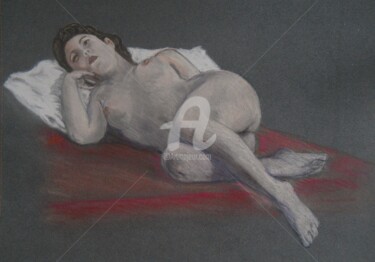 femme allongée Dessin intitulée "femme allongée" par Simonetti Dit Sm, Œuvre d'art originale, Pastel