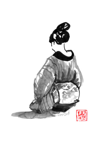 图画 标题为“geisha back” 由Péchane, 原创艺术品, 水彩