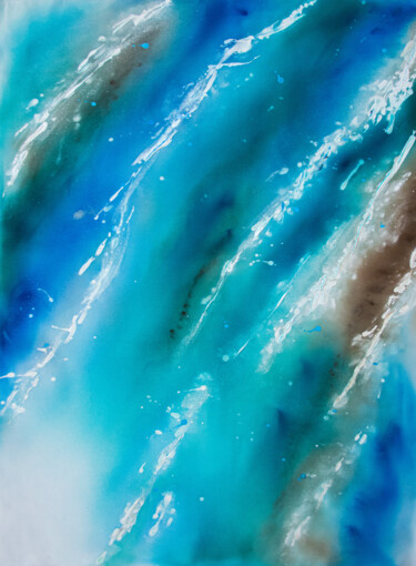 Summer thunderstorm II - Silk painting abstract in blue 绘画 标题为“Summer thunderstorm…” 由Olga Belova, 原创艺术品, 颜料