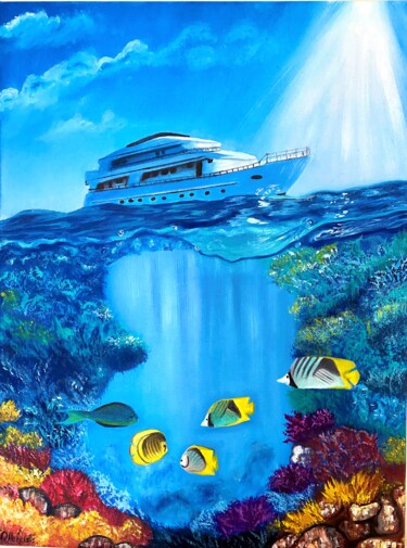 Underwater World Painting Seascape Original Oil Painting 제목이 "Underwater World Pa…"인 미술작품 Oksana Harris로, 원작, 기름