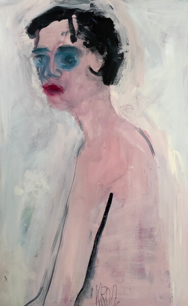 绘画 标题为“Portrait mit blauen…” 由Barbara Kroll, 原创艺术品, 丙烯 安装在木质担架架上