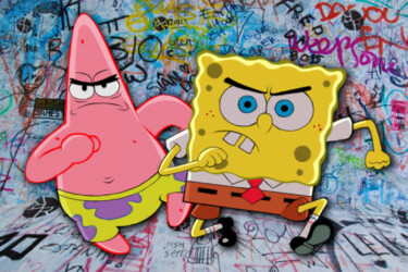 SpongeBob SquarePants graffiti in abandoned building Running 拼贴 标题为“SpongeBob SquarePan…” 由Tony Rubino, 原创艺术品, 丙烯