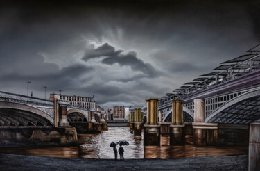 Painting titled "Between the bridges…" by Richard Murrin, Original Artwork, Oil