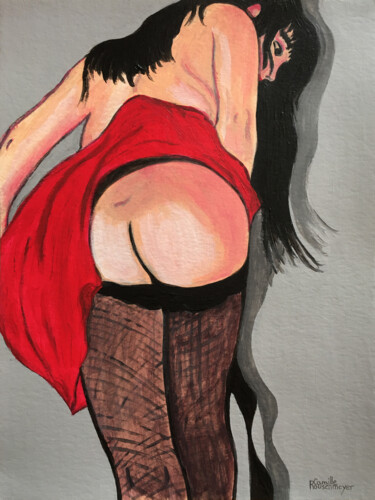 绘画 标题为“La robe rouge” 由Camille Rouschmeyer, 原创艺术品, 丙烯